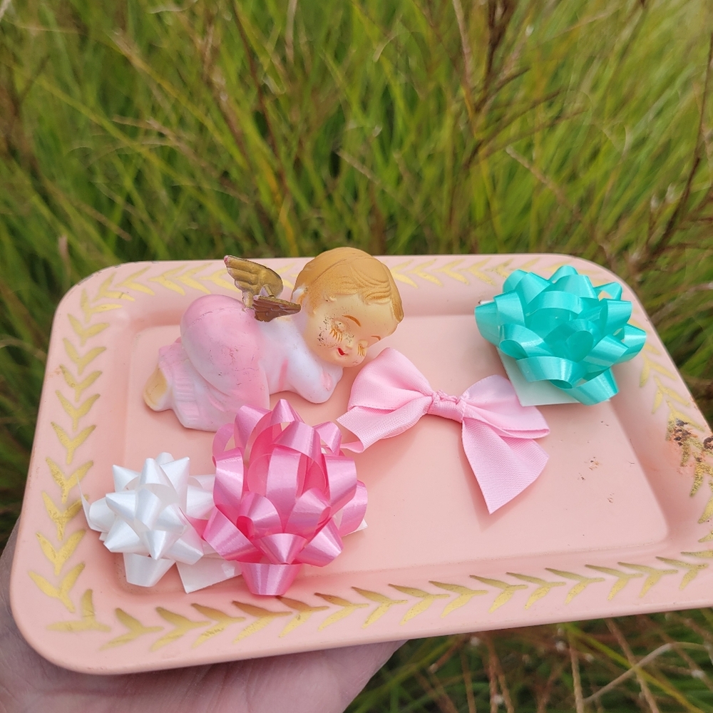 Vintage Pink Trinket ~ Tip Trays & Linen Napkins ~ Mid-Century Era ~ Shabby Chic - Picture 3 of 16